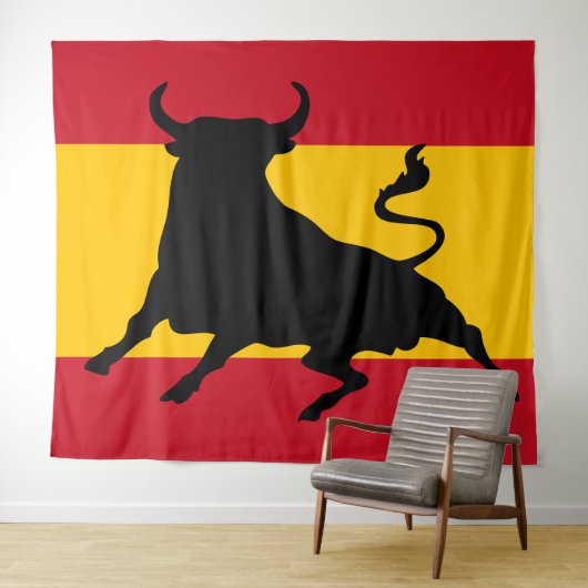 Spanische Flagge mit Stier Wandteppich (Beispiel (Horizontal))