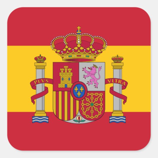 Spanische Flagge und Wappen, Flagge Spaniens Quadratischer Aufkleber (Vorderseite)