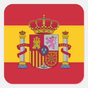 Spanische Flagge und Wappen, Flagge Spaniens Quadratischer Aufkleber