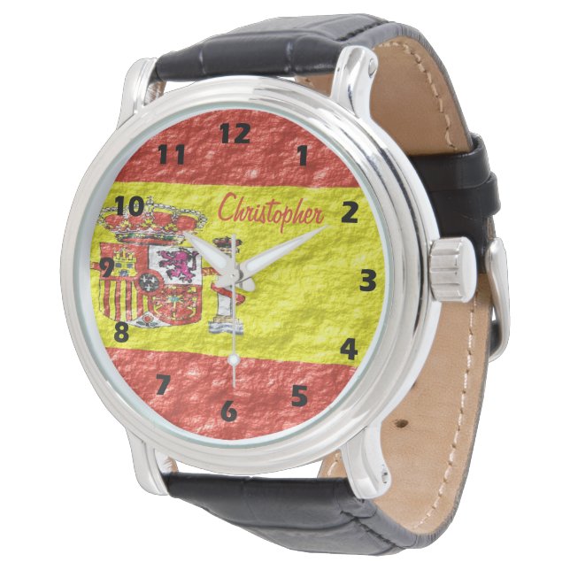 Spanische Flaggen-Design Armbanduhr (Schrägansicht)
