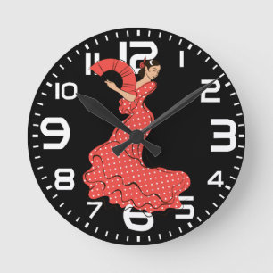Spanische Flamenco-Tänzerin mit Fächer Runde Wanduhr