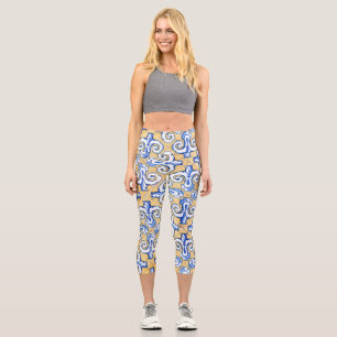 Spanische Fliesen - Azulejo Blau, Gelb und Weiß Capri Leggings