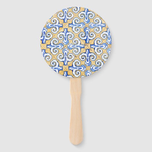 Spanische Fliesen - Azulejo Blau, Gelb und Weiß Fächer (Rückseite)