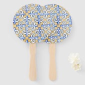 Spanische Fliesen - Azulejo Blau, Gelb und Weiß Fächer (Vorne und Hinten)