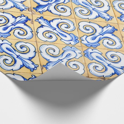 Spanische Fliesen - Azulejo Blau, Gelb und Weiß Geschenkpapier (Ecke)