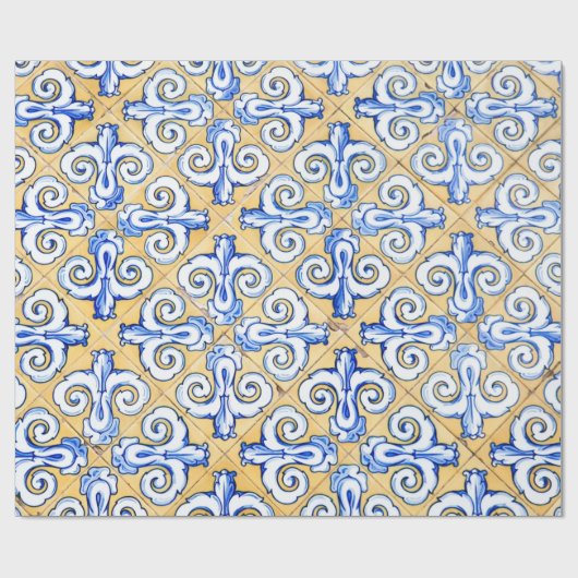 Spanische Fliesen - Azulejo Blau, Gelb und Weiß Geschenkpapier (Flach)