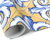 Spanische Fliesen - Azulejo Blau, Gelb und Weiß Geschenkpapier (Rolleneckpunkt)