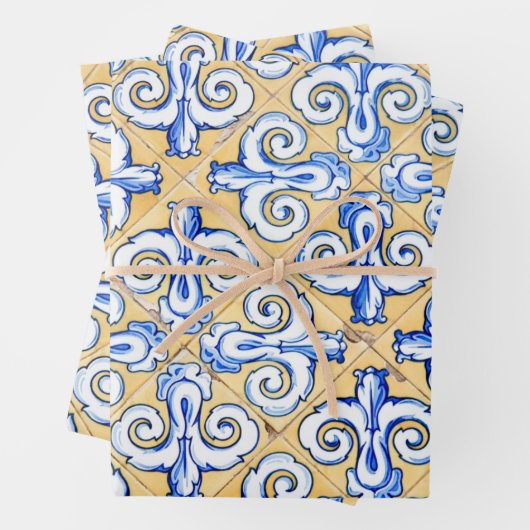 Spanische Fliesen - Azulejo Blau, Gelb und Weiß Geschenkpapier Set (Beispiel)