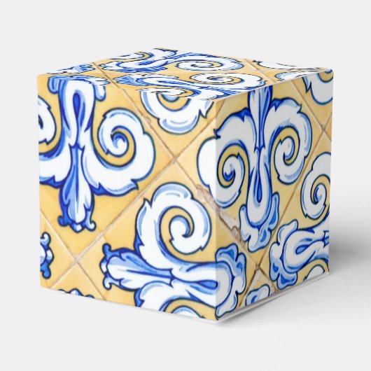 Spanische Fliesen - Azulejo Blau, Gelb und Weiß Geschenkschachtel (Rückseite)