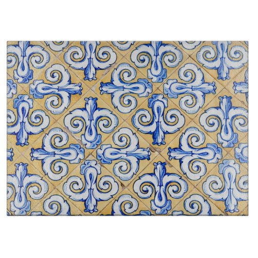 Spanische Fliesen - Azulejo Blau, Gelb und Weiß Schneidebrett (Vorderseite)