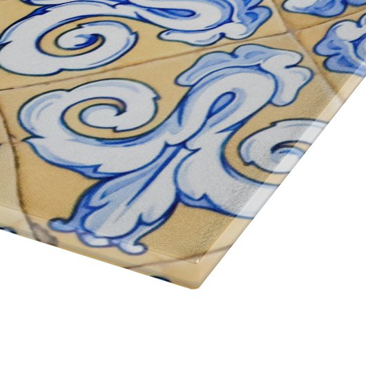 Spanische Fliesen - Azulejo Blau, Gelb und Weiß Schneidebrett (Ecke)