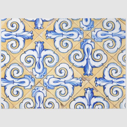 Spanische Fliesen - Azulejo Blau, Gelb und Weiß Seidenpapier (Vorderseite)