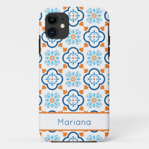 Spanische Fliesen Blau Orange und Weiß Personalisi Case-Mate iPhone Hülle