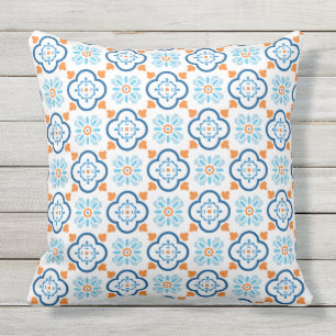 Spanische Fliesen Mediterran Blau Orange Weiß Outd Kissen
