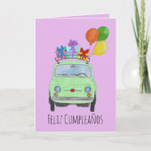 Spanische Geburtstagskarte Retro Fiat 500 Karte (Vorderseite)