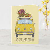 Spanische Geburtstagskarte Retro Fiat 500 Karte (Gelbe Blume)