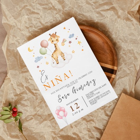 Spanische Girl-Dusche Giraffe mit Balloons Einladung