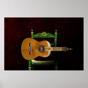 Spanische Gitarre mit Giralda von Sevilla und Poster
