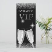 Spanische Glitz-Silber-VIP-Geburtstagsfeier Einladung (Stehend Vorderseite)