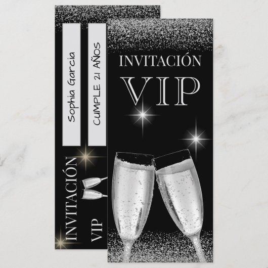 Spanische Glitz-Silber-VIP-Geburtstagsfeier Einladung (Vorne/Hinten)