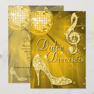 Spanische Gold Disco-Kugel & Glitzerschuhe Sweet 1 Einladung