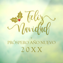 Spanische Goldfeliz Navidad Whimsiktypografie Fensteraufkleber