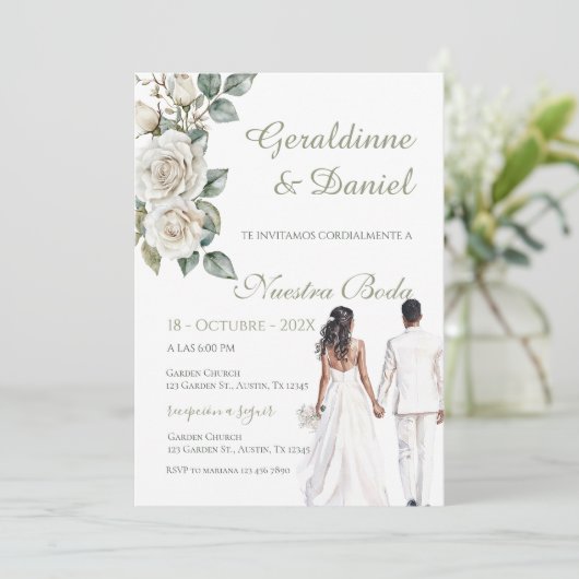 Spanische Grüne Hochzeit Einladung (Stehend Vorderseite)