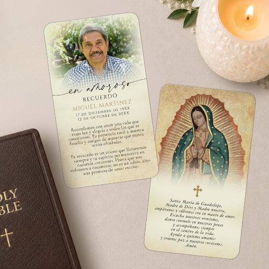 Spanische Guadalupe-Gebets-Gedenkfoto-Karten