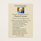 Spanische Guadalupe Mary Beerdigung Gebete Heilige (Rückseite)