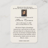 Spanische Guadalupe Mary Beerdigung Gebete Heilige Platzkarte (Rückseite)