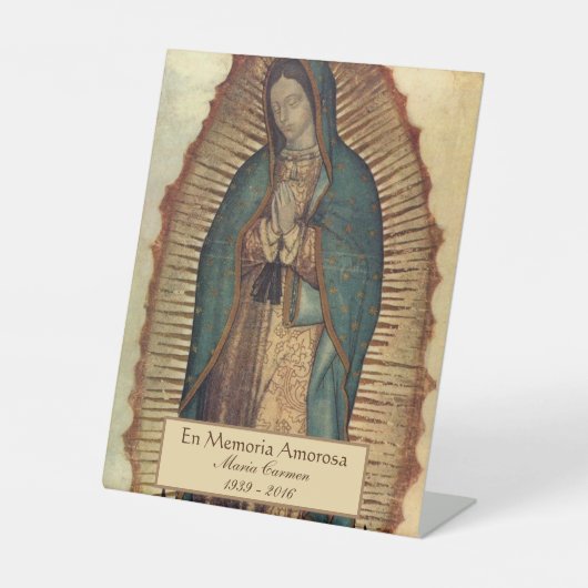 Spanische Guadalupe Mary Beerdigung Gebete Heilige Sockelschild (Vorderseite)