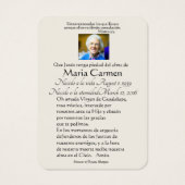 Spanische Guadalupe Mary Begräbniskarte (Rückseite)