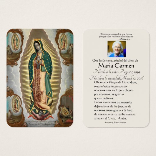 Spanische Guadalupe Mary Begräbniskarte (Vorne & Hinten)