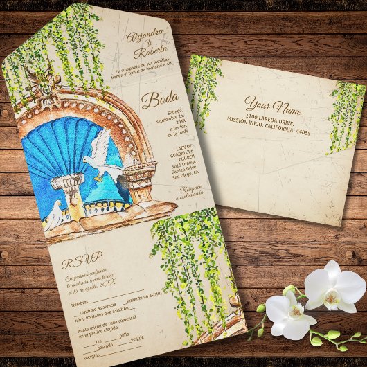 Spanische handgemalte Wasserfarbe Altes Mexiko Hoc All In One Einladung