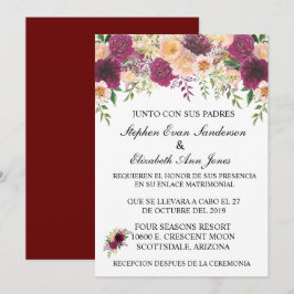 Spanische Hochzeit Burgundy Rosa Blush Bloral Einladung