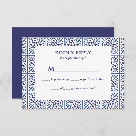 Spanische Hochzeit der Marine Indigo Tile Einladung (Vorne/Hinten)