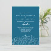 Spanische Hochzeit der Wildblume Calligraphy Navy Einladung (Stehend Vorderseite)
