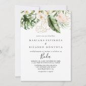 Spanische Hochzeit in Gold Tropical Foliage Einladung (Vorderseite)