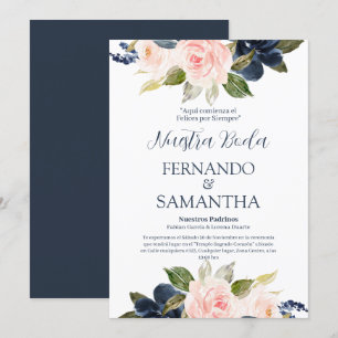 Spanische Hochzeit in Navy Blue und Blush Einladung