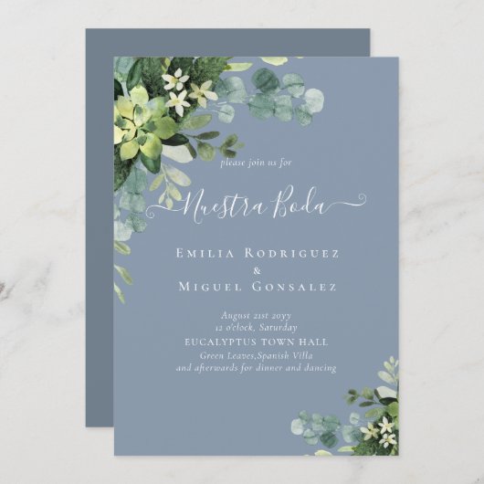 Spanische Hochzeit NUESTRA BODA Eukalyptus Greener (Vorne/Hinten)