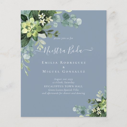 Spanische Hochzeit NUESTRA BODA Eukalyptus Greener Flyer (Vorne)