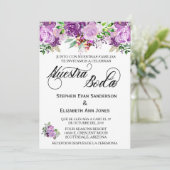 Spanische Hochzeit Rose Lila Lavender Nuestra Boda Einladung (Stehend Vorderseite)