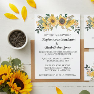 Spanische Hochzeit Sonnenblume Floral Navy Einladung