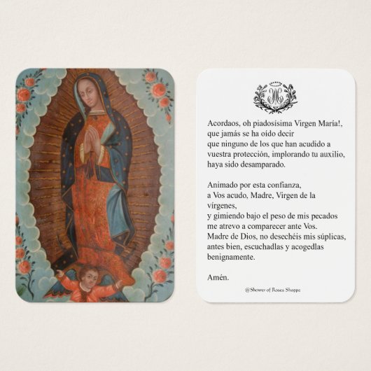 Spanische Jungfrau Mary Prayer Memorare Heilige Ka (Vorne & Hinten)