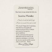 Spanische Jungfrau Mary Religious Prayer Card (Rückseite)