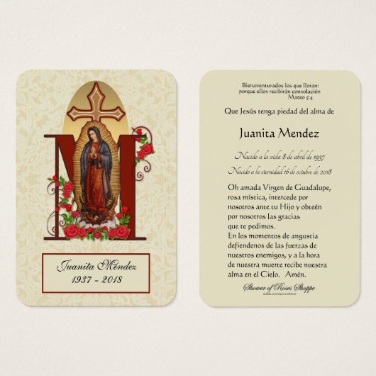 Spanische Jungfrau Mary Rose Religiöse Gebetskarte (Vorne & Hinten)