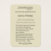 Spanische Jungfrau Mary Rose Religiöse Gebetskarte (Rückseite)