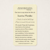 Spanische Jungfrau Mary Rose Religiöse Gebetskarte (Rückseite)