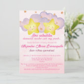 Spanische Kleine Sterne Pink Twin Girls Babydusche Einladung (Stehend Vorderseite)
