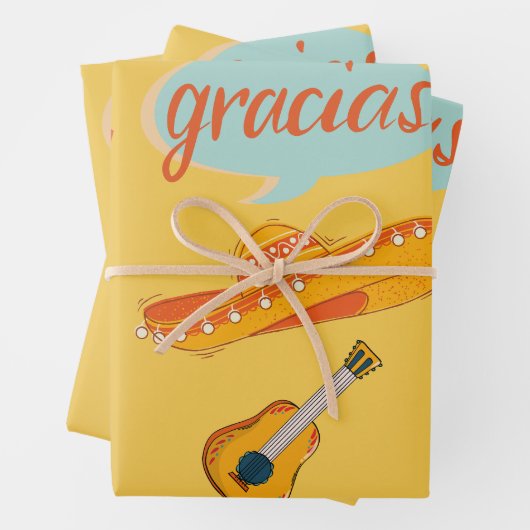 Spanische Kultur-Fiesta Sombrero, Gitarre und Blum Geschenkpapier Set (Beispiel)